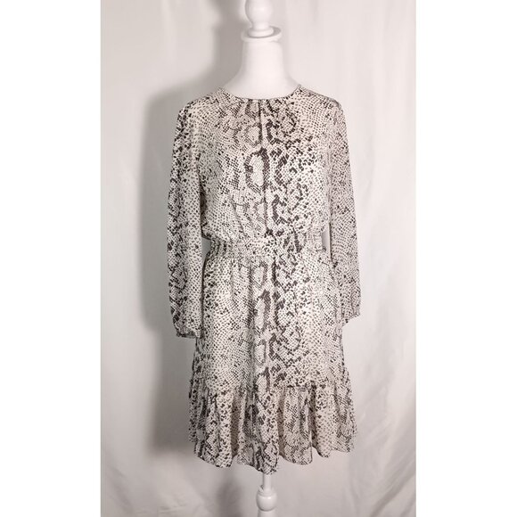 J Crew Womens Snake Print Long Sleeve Ruffle Hem Smocked Waist Dress M - Picture 2 of 10